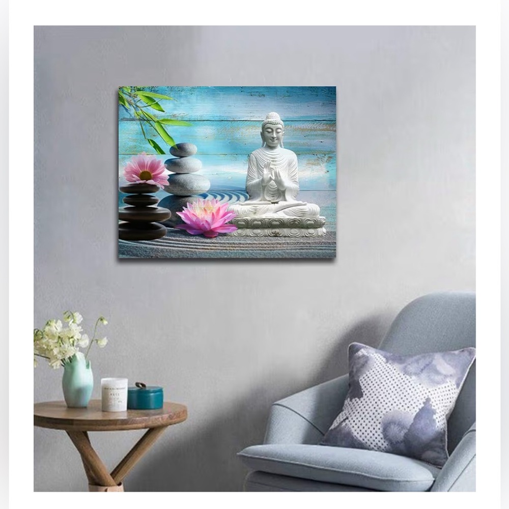 🪷 Zen Buddha/Meditation Canvas Art with Pink Lotus 🪷 **New/Still Wrapped**